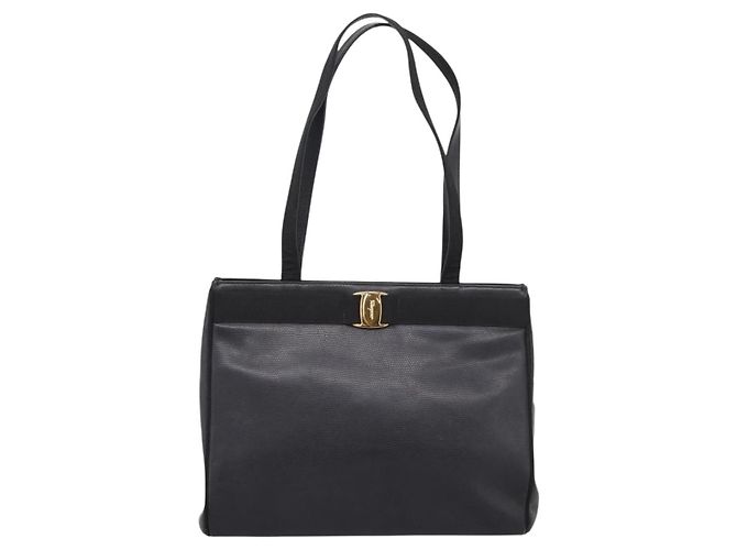 Borsa a tracolla Salvatore Ferragamo Vala in pelle nera e oro Auth 197656 Nero D'oro - vista 13