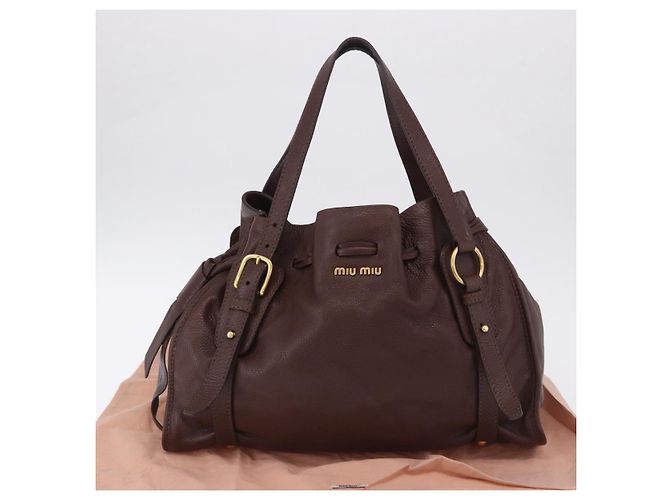 Borsa a tracolla Miu Miu in pelle Gold Brown Auth yk20861SAM Marrone D'oro - vista 12