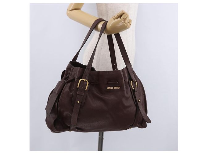 Borsa a tracolla Miu Miu in pelle Gold Brown Auth yk20861SAM Marrone D'oro - vista 23