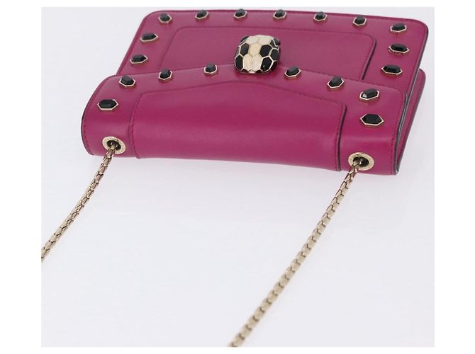 Bulgari Borsa a tracolla con catena BVLGARI in pelle Pink Gold Auth ka5843A Rosa D'oro - vista 14