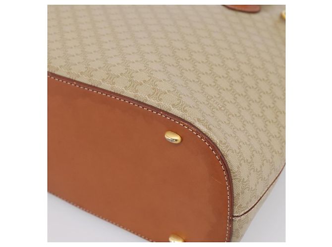 Céline Borsa a mano CELINE Macadam Canvas PVC Beige Gold Auth 197827 D'oro - vista 14