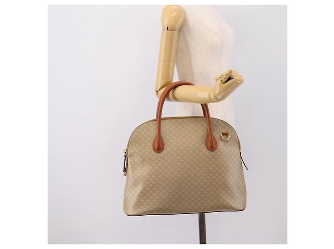 Céline Borsa a mano CELINE Macadam Canvas PVC Beige Gold Auth 197827 D'oro - vista 22