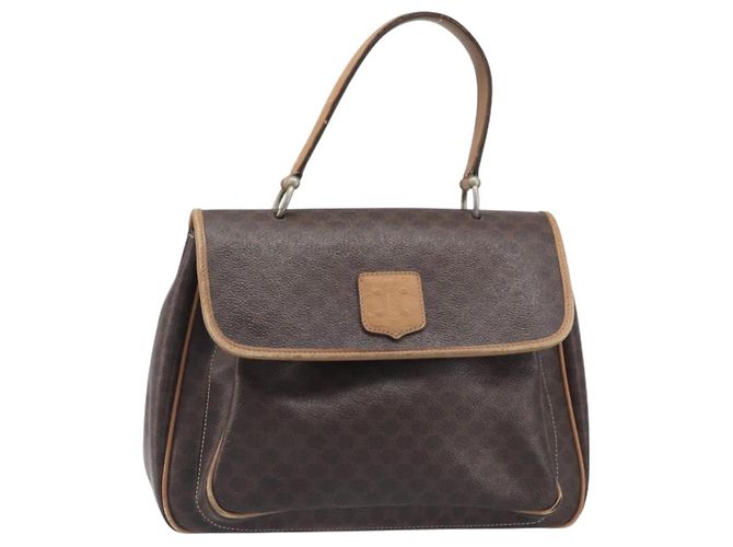 Céline Borsa a mano CELINE Macadam Canvas PVC Leather Brown Gold Auth 197642 Marrone D'oro - vista 13