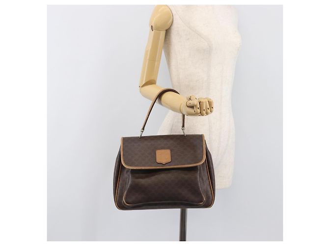 Céline Borsa a mano CELINE Macadam Canvas PVC Leather Brown Gold Auth 197642 Marrone D'oro - vista 28
