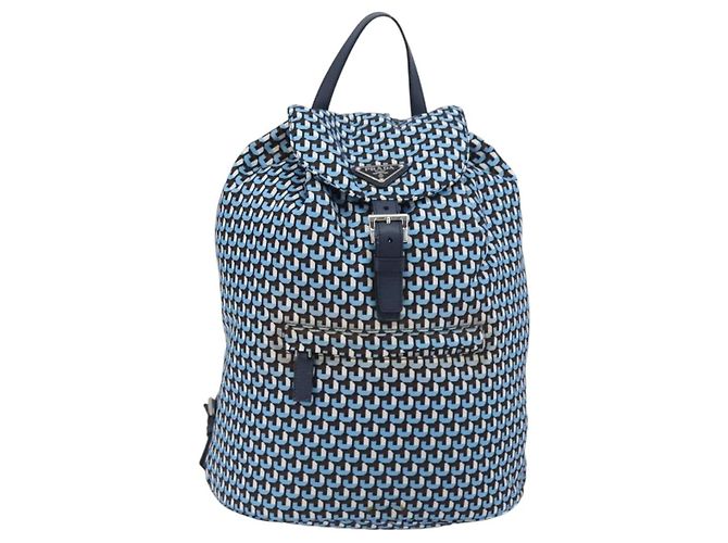 Zaino PRADA Nylon Blu Argento Auth 197214A - vista 13