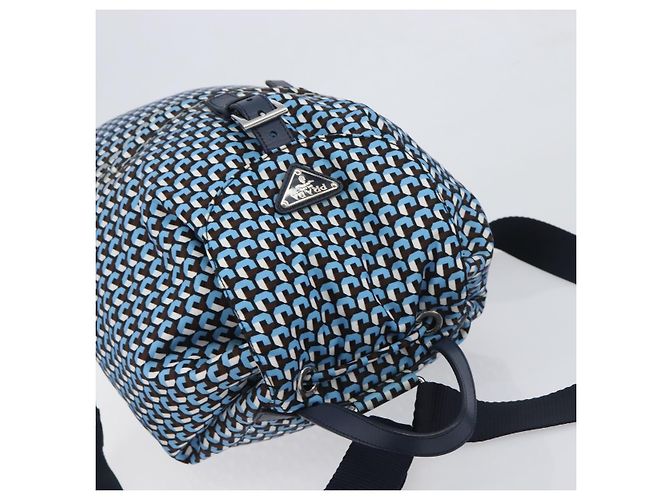 Zaino PRADA Nylon Blu Argento Auth 197214A - vista 6
