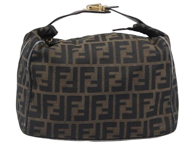 Borsa a mano Vanity Pouch FENDI Zucca Canvas Nero e Marrone Auth mr2846 - vista 13
