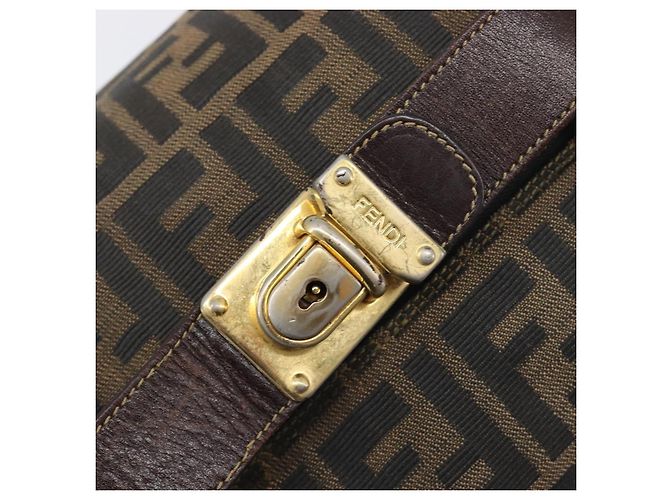 Borsa a mano Vanity Pouch FENDI Zucca Canvas Nero e Marrone Auth mr2846 - vista 17
