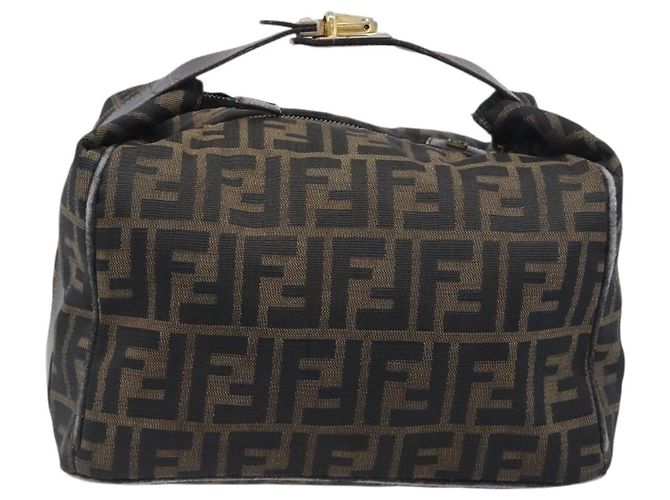 Borsa a mano Vanity Pouch FENDI Zucca Canvas Nero e Marrone Auth mr2846 - vista 2