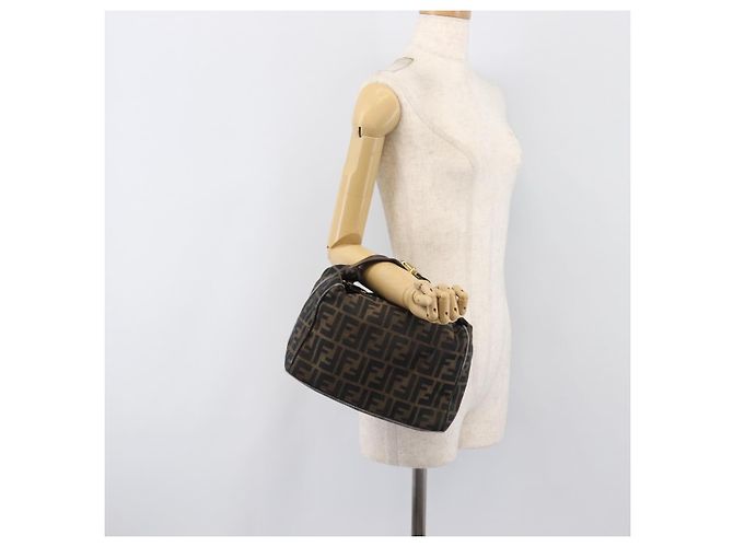 Borsa a mano Vanity Pouch FENDI Zucca Canvas Nero e Marrone Auth mr2846 - vista 24