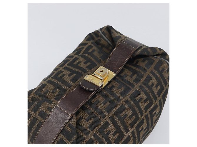 Borsa a mano Vanity Pouch FENDI Zucca Canvas Nero e Marrone Auth mr2846 - vista 6