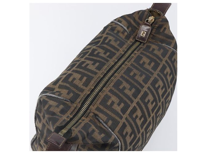 Borsa a mano Vanity Pouch FENDI Zucca Canvas Nero e Marrone Auth mr2846 - vista 9