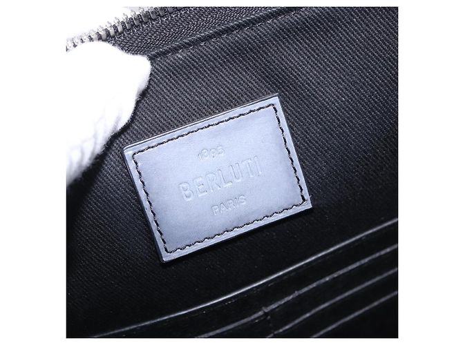Berluti Clutch-Tasche aus Leder Schwarz Silber Auth BA15332A - Ansicht 17
