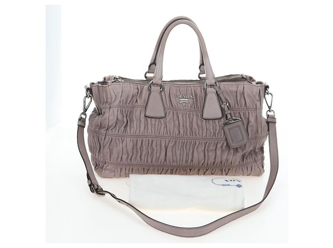 PRADA Gathered Handtasche Leder 2way Grau Silber Auth 199643V Braun - Ansicht 12