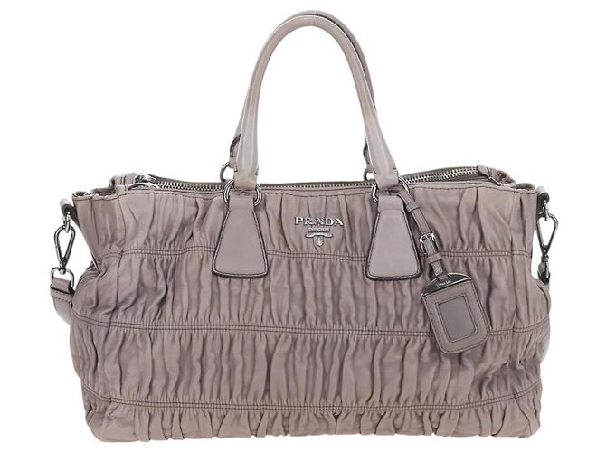PRADA Gathered Handtasche Leder 2way Grau Silber Auth 199643V Braun - Ansicht 13