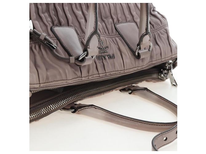 PRADA Gathered Handtasche Leder 2way Grau Silber Auth 199643V Braun - Ansicht 14