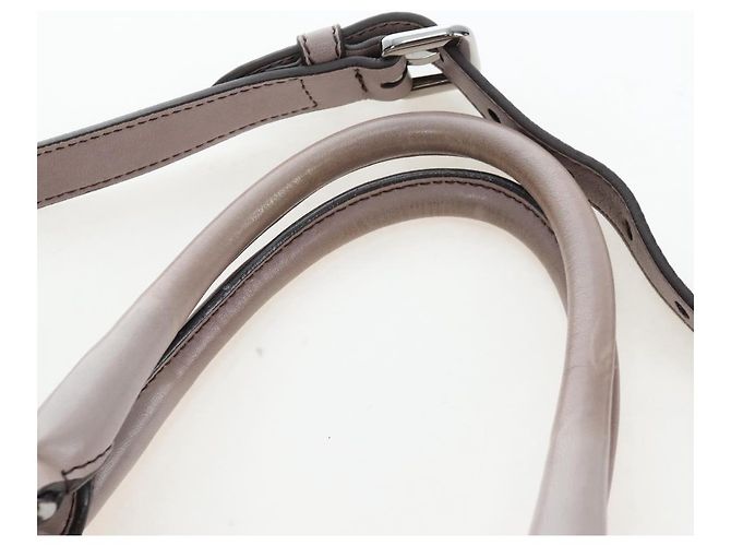 PRADA Gathered Handtasche Leder 2way Grau Silber Auth 199643V Braun - Ansicht 15