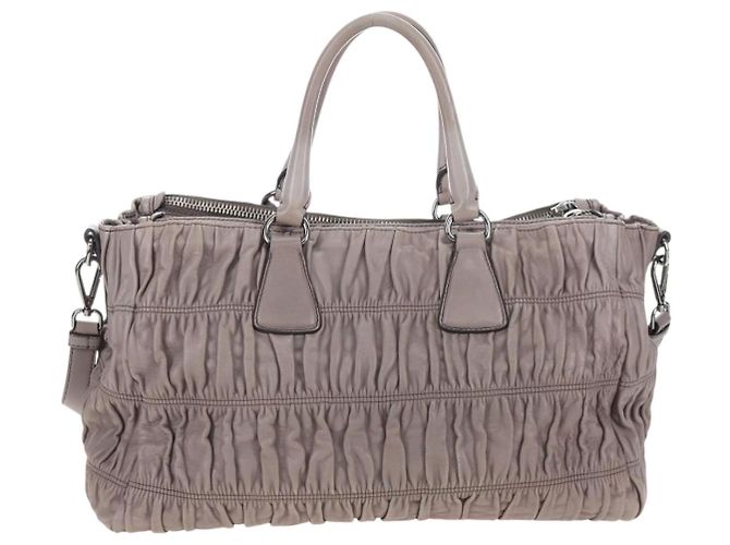PRADA Gathered Handtasche Leder 2way Grau Silber Auth 199643V Braun - Ansicht 2