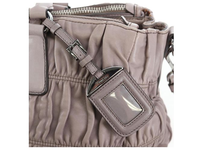 PRADA Gathered Handtasche Leder 2way Grau Silber Auth 199643V Braun - Ansicht 22
