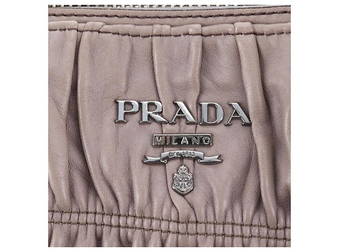 PRADA Gathered Handtasche Leder 2way Grau Silber Auth 199643V Braun - Ansicht 23
