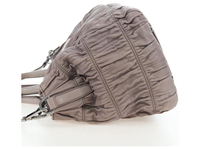 PRADA Gathered Handtasche Leder 2way Grau Silber Auth 199643V Braun - Ansicht 3