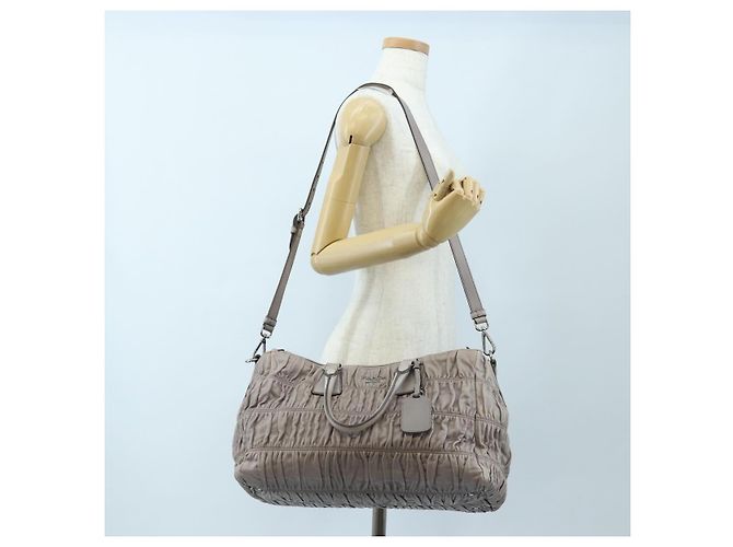 PRADA Gathered Handtasche Leder 2way Grau Silber Auth 199643V Braun - Ansicht 30