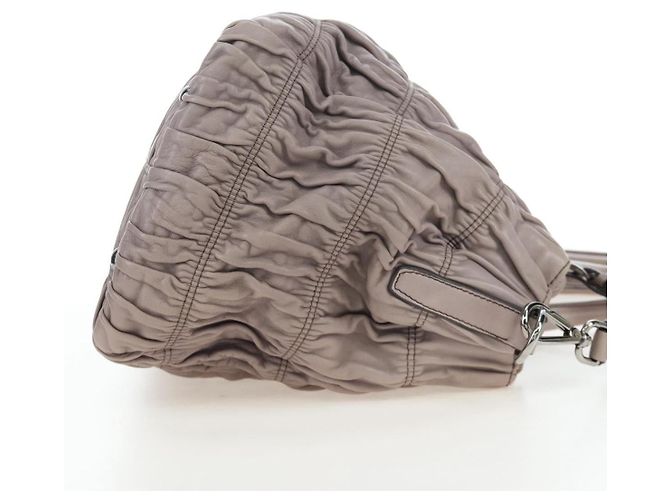 PRADA Gathered Handtasche Leder 2way Grau Silber Auth 199643V Braun - Ansicht 4