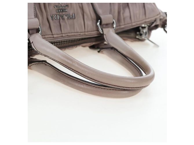 PRADA Gathered Handtasche Leder 2way Grau Silber Auth 199643V Braun - Ansicht 6