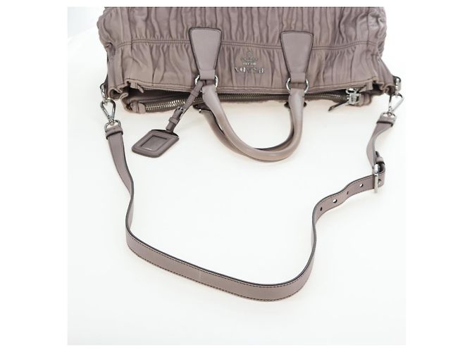 PRADA Gathered Handtasche Leder 2way Grau Silber Auth 199643V Braun - Ansicht 8