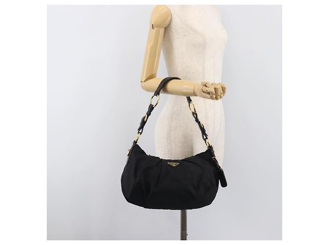 Borsa a tracolla PRADA Nylon Black Gold Auth yk20847V Nero D'oro - vista 25