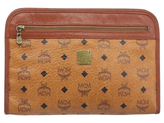 Borsa a pochette MCM Logogram Vicetos PVC Leather Brown Gold Auth 197776 Marrone D'oro - vista 13