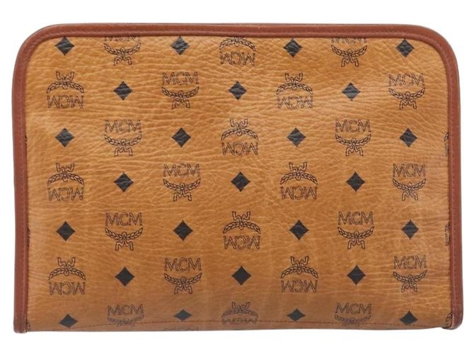 Borsa a pochette MCM Logogram Vicetos PVC Leather Brown Gold Auth 197776 Marrone D'oro - vista 2