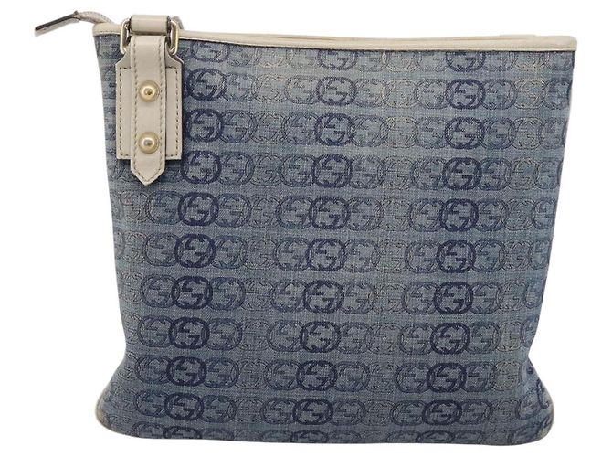 Borsa a tracolla GUCCI Interlocking G Denim Outlet Blue Gold 257246 Auth 200236 D'oro - vista 2