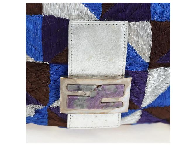 Borsa a tracolla FENDI Mamma Baguette Canvas Blue Silver Auth 196591V Argento - vista 2