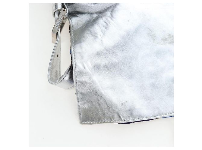 Borsa a tracolla FENDI Mamma Baguette Canvas Blue Silver Auth 196591V Argento - vista 21