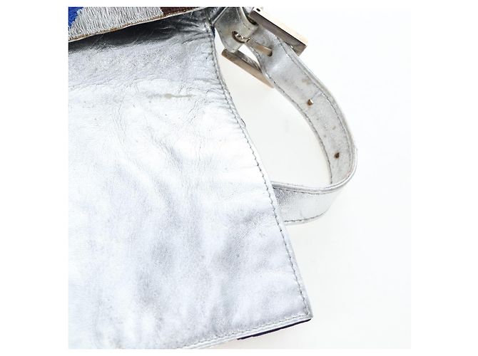 Borsa a tracolla FENDI Mamma Baguette Canvas Blue Silver Auth 196591V Argento - vista 23