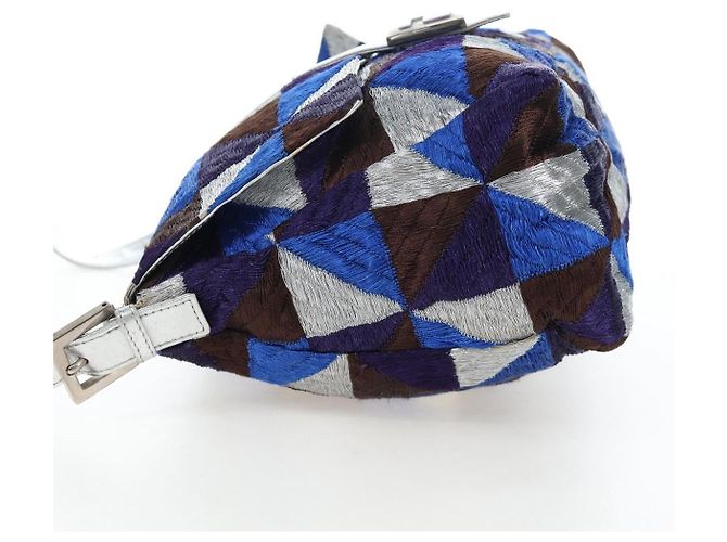 Borsa a tracolla FENDI Mamma Baguette Canvas Blue Silver Auth 196591V Argento - vista 4