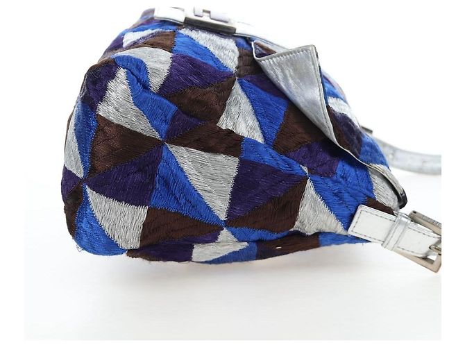 Borsa a tracolla FENDI Mamma Baguette Canvas Blue Silver Auth 196591V Argento - vista 5