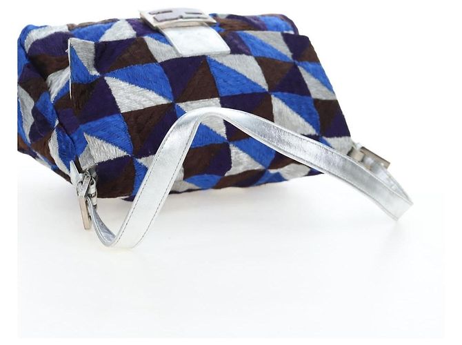 Borsa a tracolla FENDI Mamma Baguette Canvas Blue Silver Auth 196591V Argento - vista 7