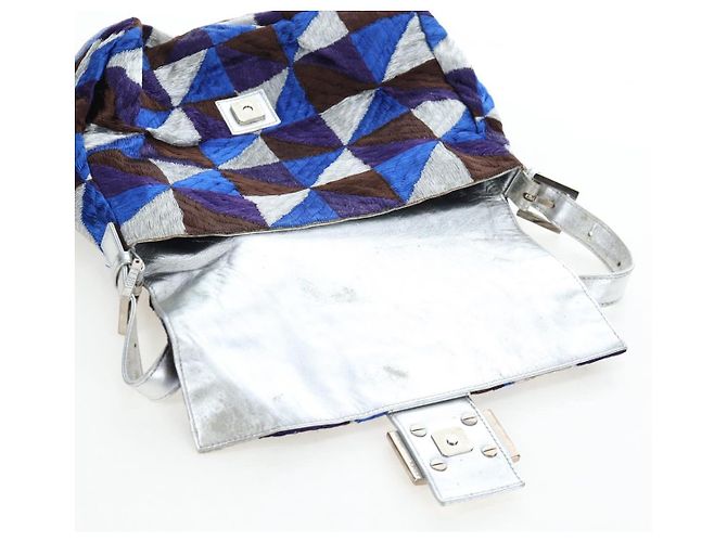 Borsa a tracolla FENDI Mamma Baguette Canvas Blue Silver Auth 196591V Argento - vista 9