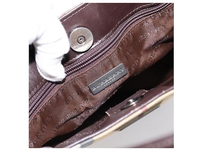 Borsa a mano BURBERRY Nova Check PVC Beige Silver Auth 200962 Argento - vista 10
