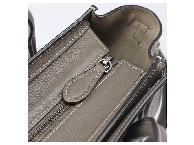 Céline Borsa a mano CELINE Luggage Nano Shopper in pelle 2way Grigio Argento Auth 199033V Marrone - vista 10