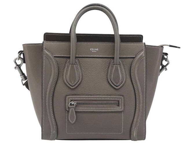 Céline Borsa a mano CELINE Luggage Nano Shopper in pelle 2way Grigio Argento Auth 199033V Marrone - vista 13