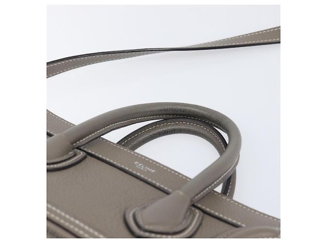 Céline Borsa a mano CELINE Luggage Nano Shopper in pelle 2way Grigio Argento Auth 199033V Marrone - vista 14