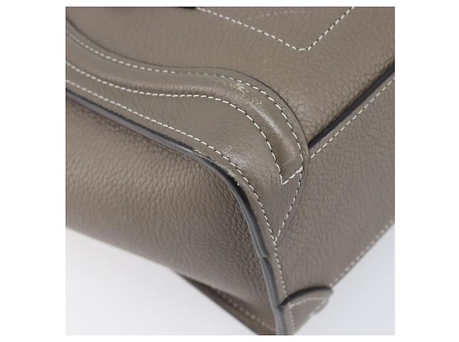 Céline Borsa a mano CELINE Luggage Nano Shopper in pelle 2way Grigio Argento Auth 199033V Marrone - vista 17