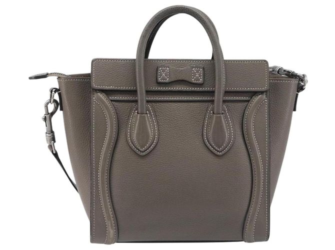Céline Borsa a mano CELINE Luggage Nano Shopper in pelle 2way Grigio Argento Auth 199033V Marrone - vista 2