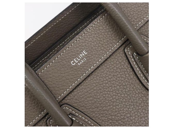Céline Borsa a mano CELINE Luggage Nano Shopper in pelle 2way Grigio Argento Auth 199033V Marrone - vista 20