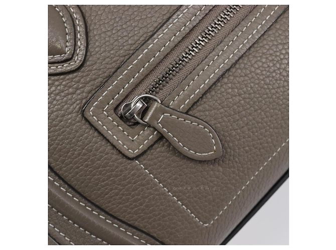 Céline Borsa a mano CELINE Luggage Nano Shopper in pelle 2way Grigio Argento Auth 199033V Marrone - vista 21