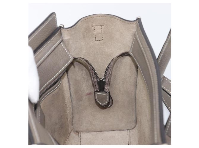 Céline Borsa a mano CELINE Luggage Nano Shopper in pelle 2way Grigio Argento Auth 199033V Marrone - vista 23