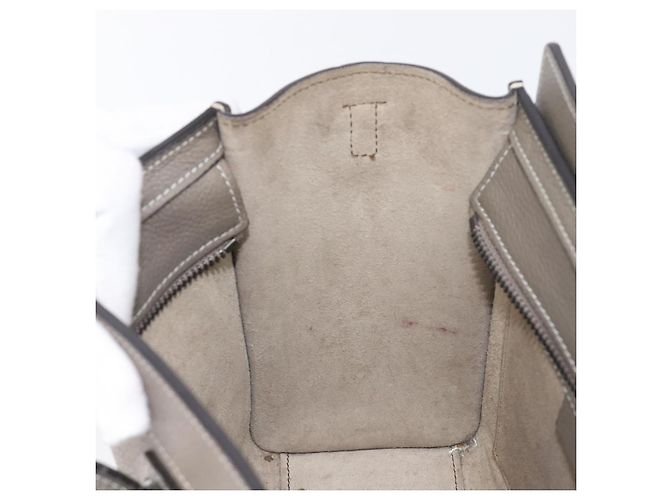 Céline Borsa a mano CELINE Luggage Nano Shopper in pelle 2way Grigio Argento Auth 199033V Marrone - vista 24